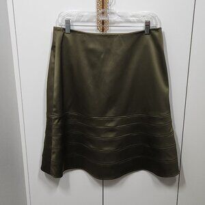 Cache Luxe A-Line Flared Hem Skirt Size 8 Olive Green